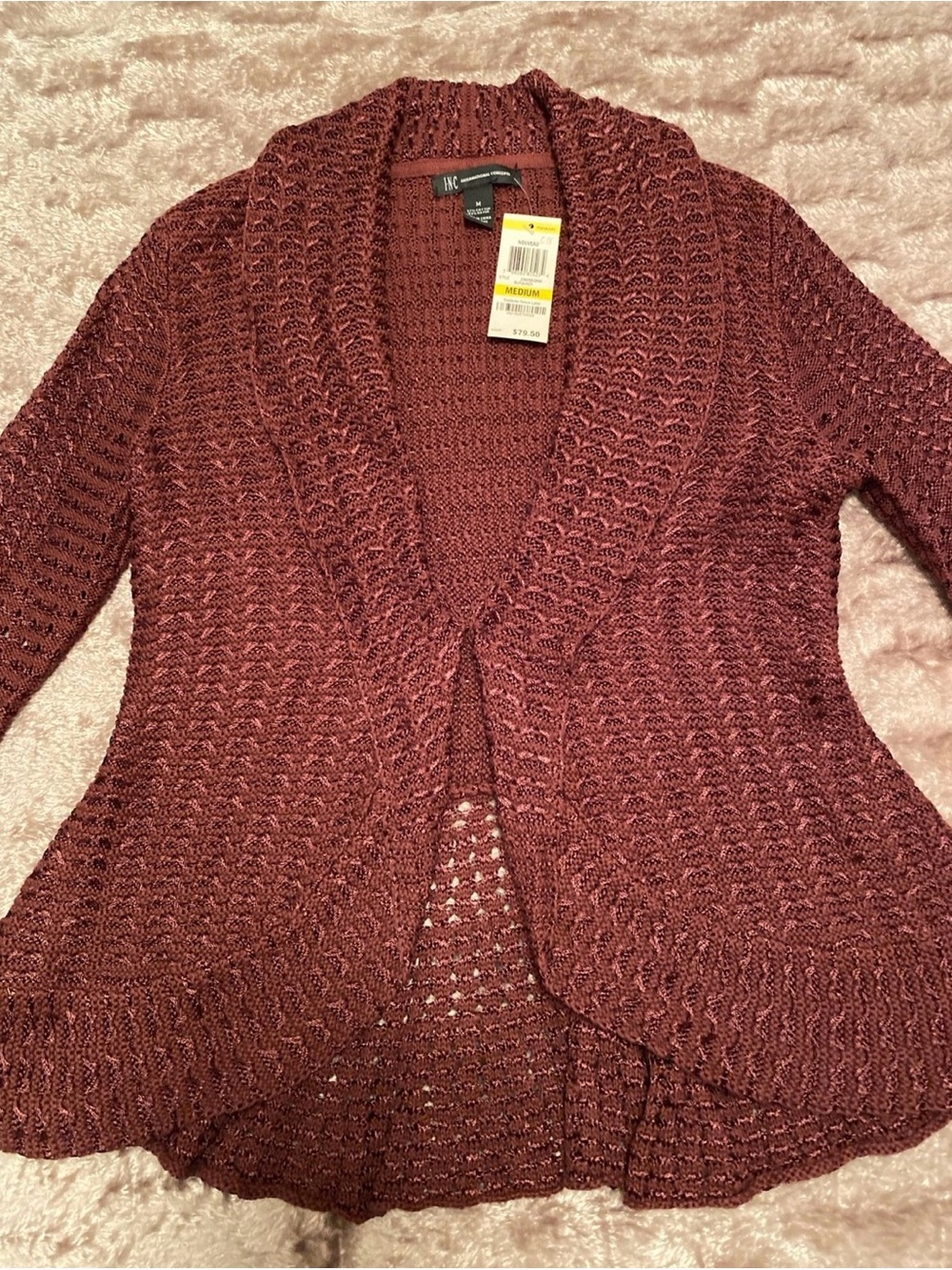 INC International Concepts Burgundy Knit Cardigan Sweater